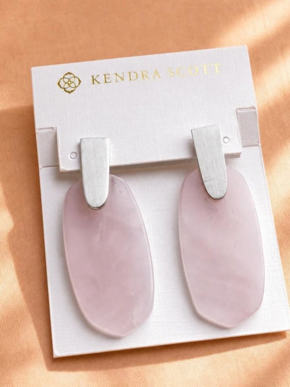 Kendra Scott Aragon Silver Rose Quartz Drop Earrings